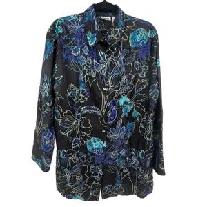 Chico's Design Women's 2 (L/12) 100% SILK Embroidered Floral Artsy Art-to-Wear